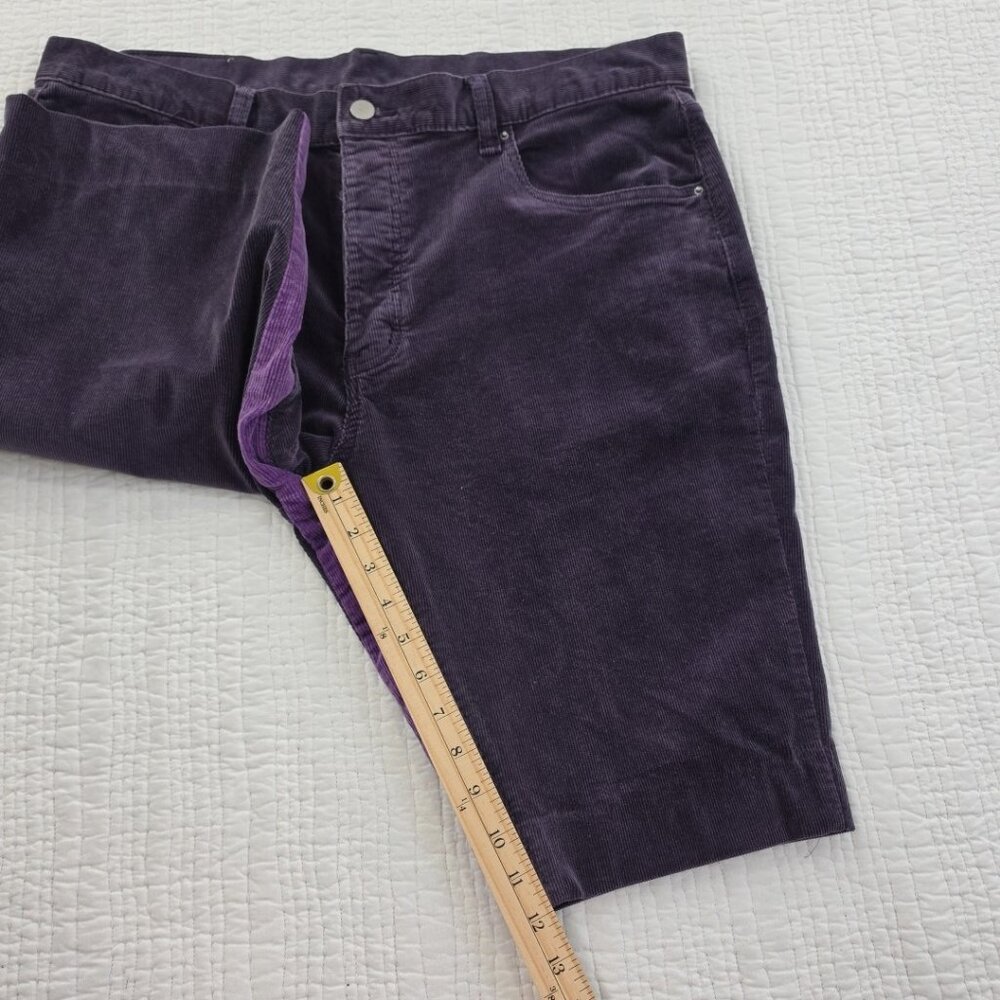 MNML Corduroy Shorts Mens 36 Purple Button Fly 12" Inseam Contrast Stripe - Picture 11 of 12